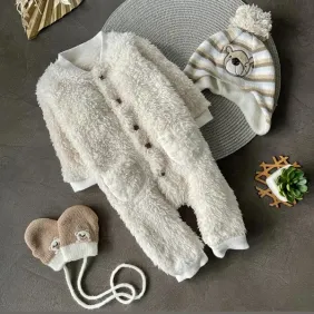 Теплий ромпер з шапкою і рукавичками